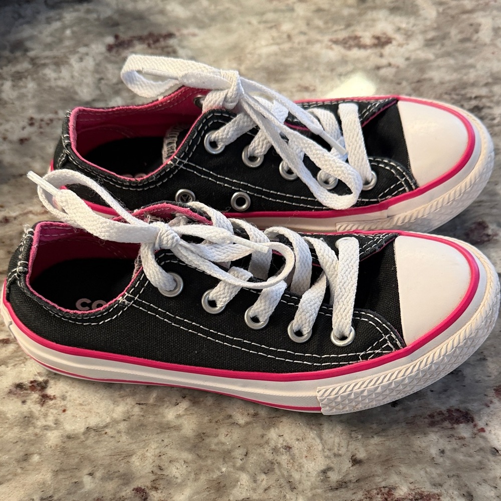 Converse Kids Black Canvas Sneakers with Pink Trim